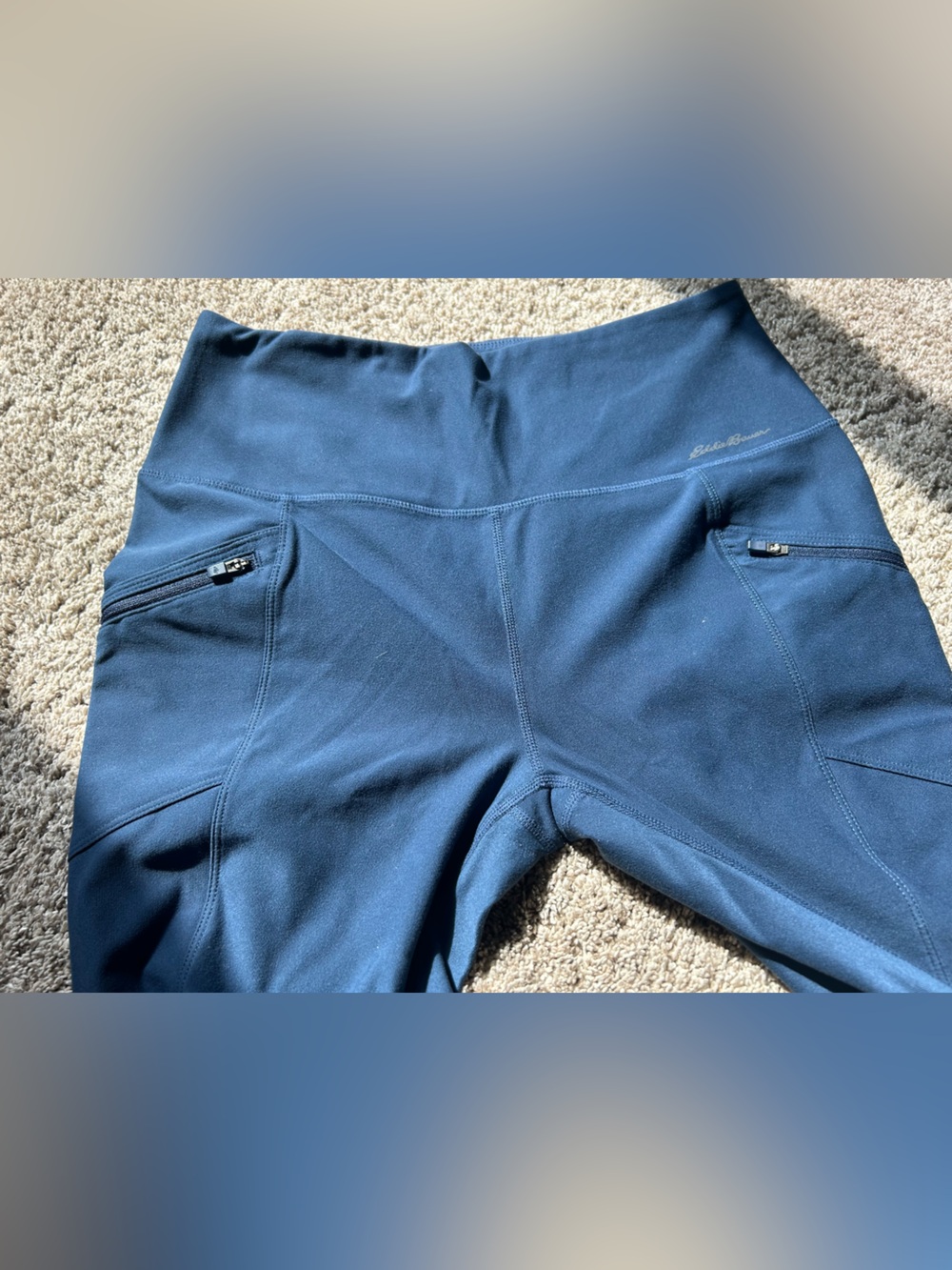 Eddie Bauer Women's High Rise Trail Tight Leggings Size M Blue Zipper Pockets